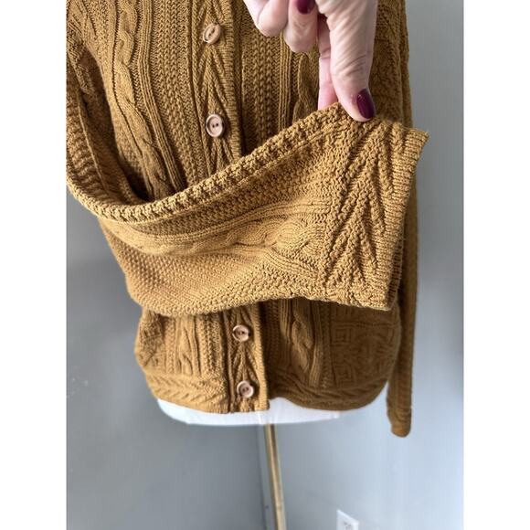 Vintage LL Bean Cardigan Mustard Fall Sweater Wood Buttons Women's Size Large - Picture 7 of 8